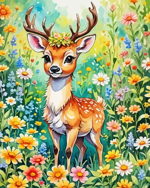 cute flowers deer Diamond Paints Cute Flowers Deer Diamond Painting