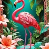 Flamingo Drawing With Flowers Art Diamond Painting