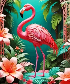 Flamingo Drawing With Flowers Art Diamond Painting