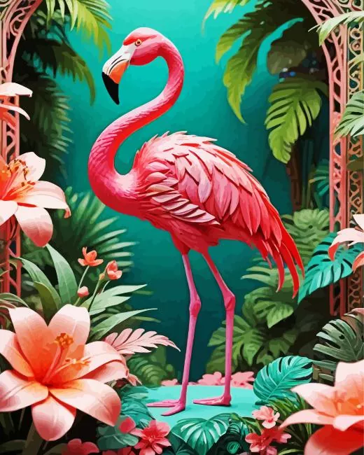 flamingo drawing with flowers art Diamond Paintings Flamingo Drawing With Flowers Art Diamond Painting