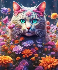 Flower Cat Art Diamond Painting