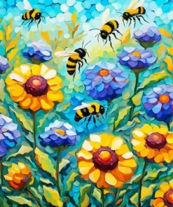 Flowers And Bees Diamond Painting