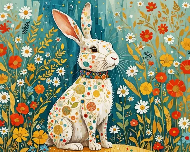 flowers and bunny art Diamond With Numbers Flowers And Bunny Art Diamond Painting