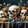 Flowers And Skulls Art Diamond Painting
