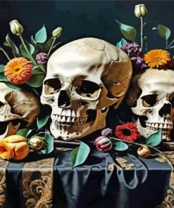 Flowers And Skulls Art Diamond Painting