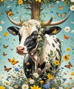 Flowers Cow Diamond Painting