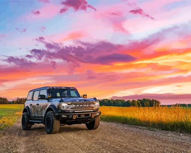 ford bronco at sunset Diamond With Numbers Ford Bronco At Sunset Diamond Painting