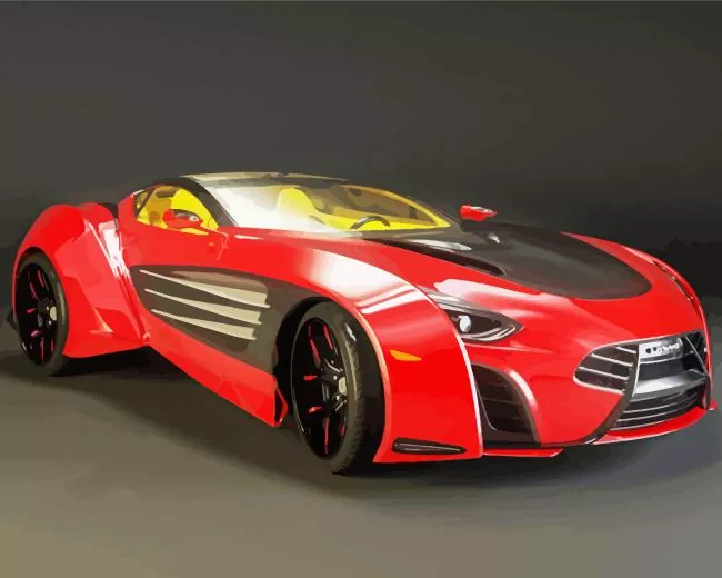 red laraki car Diamond With Numbers Red Laraki Car Diamond Painting